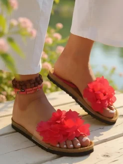 Sale Klapki damskie z kwiatuszkami Flora Soft Klapki Płaskie