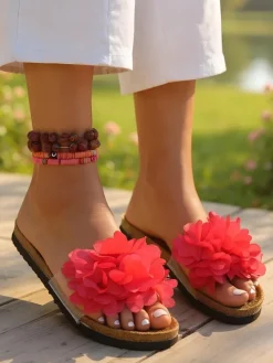 Sale Klapki damskie z kwiatuszkami Flora Soft Klapki Płaskie