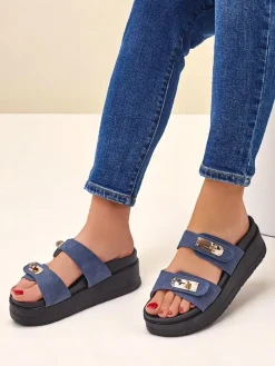 Klapki damskie na platformie z klamerkami Dalia Klapki Na Obcasie