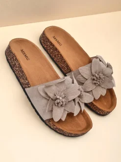 Sale Klapki damskie z kwiatuszkami Foules Klapki Płaskie