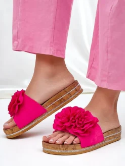 Sale Klapki damskie z kwiatuszkami Focce Klapki Płaskie