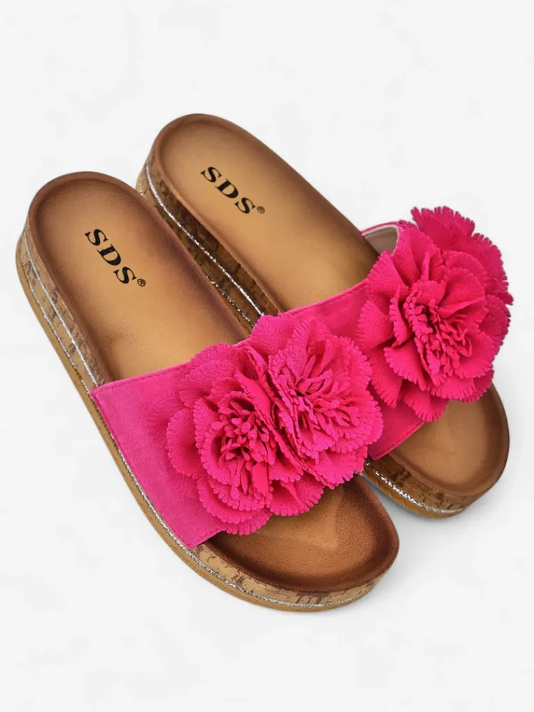 Sale Klapki damskie z kwiatuszkami Focce Klapki Płaskie