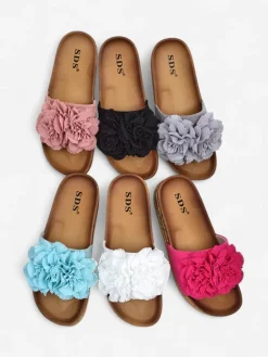 Sale Klapki damskie z kwiatuszkami Focce Klapki Płaskie