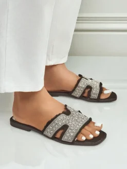 Outlet Klapki damskie z cyrkoniami CrystalEase Klapki Płaskie