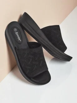 Hot Klapki damskie na niskim koturnie Elara Klapki Na Obcasie