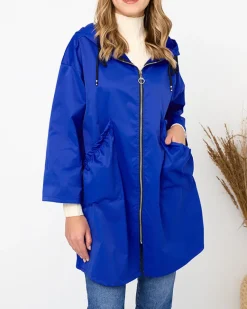 Hot Kobaltowa damska kurtka płaszcz z kapturem Kurtki / Marynarki / Płaszcze