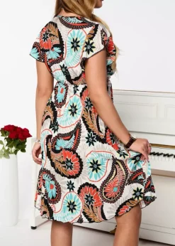 New Kolorowa sukienka damska za kolano z printem Sukienki Letnie|Sukienki Długie