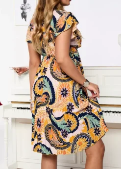 Outlet Kolorowa sukienka damska za kolano z printem Sukienki Letnie|Sukienki Długie