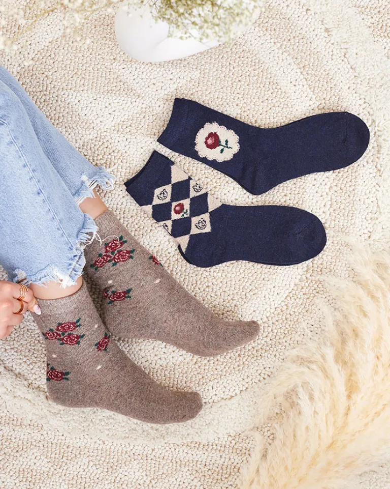 Clearance Komplet damskich skarpetek z printem 3/pak Skarpetki