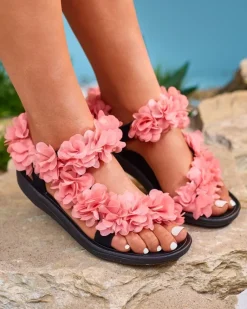 Discount owe sandały damskie z kwiatuszkami Alferroy Sandały Płaskie