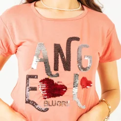 Online owy damski t-shirt z napisem z cekinów Bluzki / Koszule / Koszulki