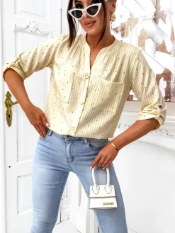 Outlet Koszula damska w paski i cytrynki z dekoltem w serek Bluzki / Koszule / Koszulki