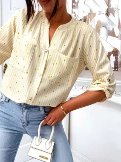 Outlet Koszula damska w paski i cytrynki z dekoltem w serek Bluzki / Koszule / Koszulki