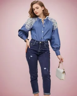 Outlet Koszula damska z cyrkoniami Bluzki / Koszule / Koszulki