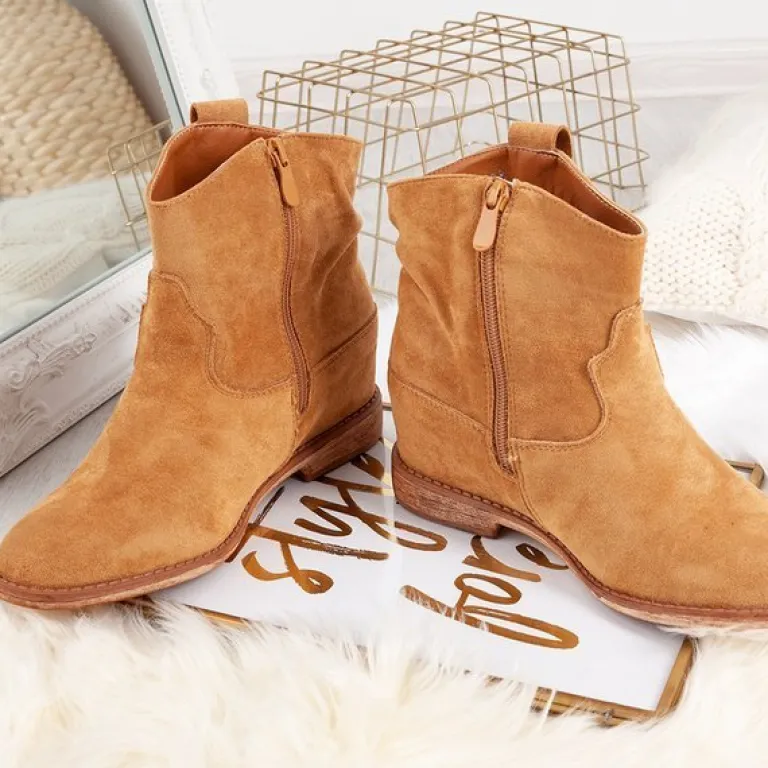 Clearance Kowbojki na koturnie w kolorze Brunoki Botki Z Delikatnym Ociepleniem|Kowbojki