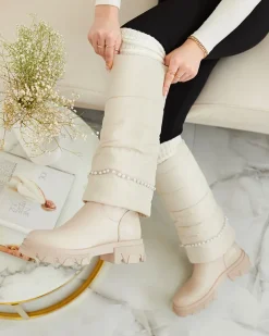 Outlet Kozaki damskie w kolorze owym Ameroe Kozaki Na Płaskim Obcasie|Kozaki Z Ociepleniem