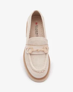Best Kremowe ażurowe damskie mokasyny z łańcuszkiem Imerila Półbuty|Mokasyny Na Płaskiej Podeszwie