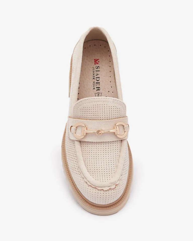 Best Kremowe ażurowe damskie mokasyny z łańcuszkiem Imerila Półbuty|Mokasyny Na Płaskiej Podeszwie