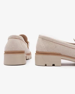 Best Kremowe ażurowe damskie mokasyny z łańcuszkiem Imerila Półbuty|Mokasyny Na Płaskiej Podeszwie