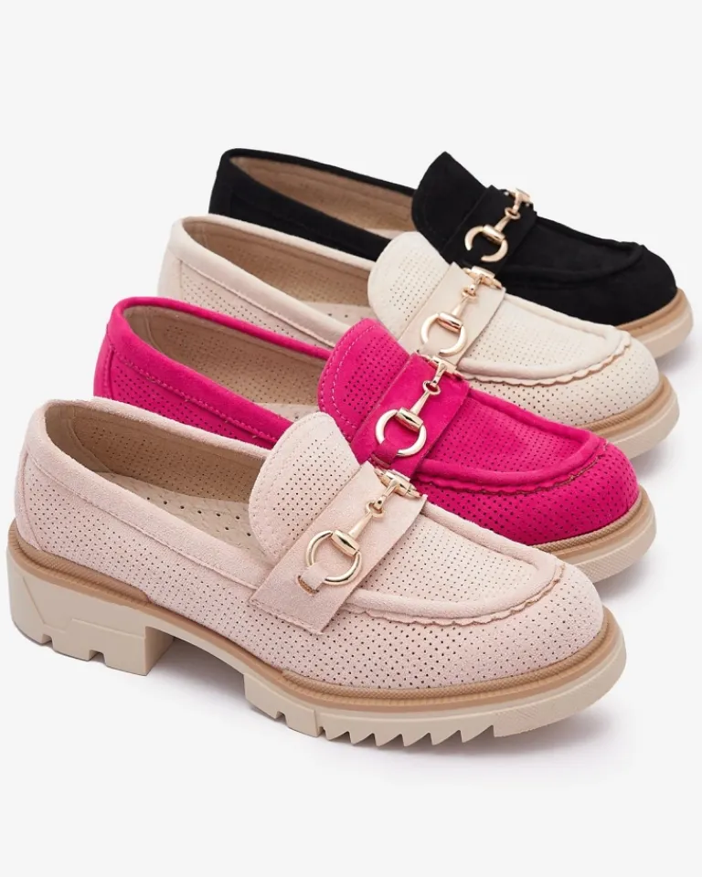 Best Kremowe ażurowe damskie mokasyny z łańcuszkiem Imerila Półbuty|Mokasyny Na Płaskiej Podeszwie