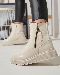 Hot owe botki damskie Mefina Botki Z Grubym Ociepleniem|Botki Na Płaskim Obcasie