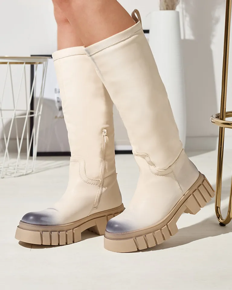 New owe damskie kozaki do połowy łydki Astaroth Kozaki Na Płaskim Obcasie|Kozaki Z Ociepleniem