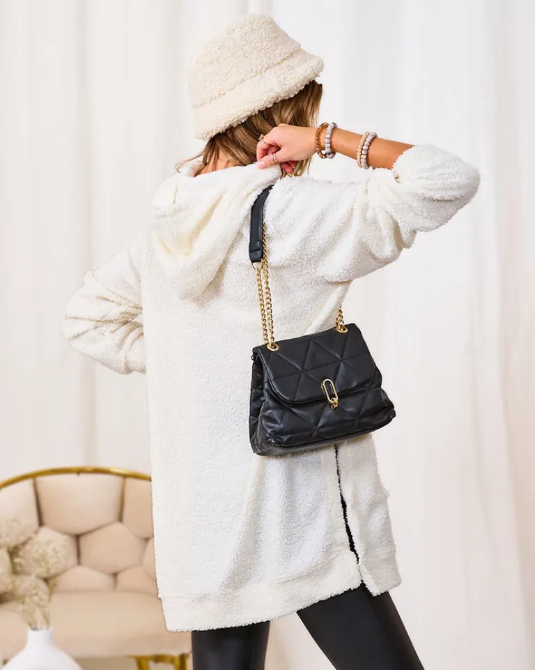 Outlet owy długi sweter damski z kapturem Bluzy|Swetry