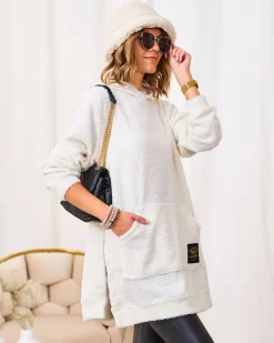 Outlet owy długi sweter damski z kapturem Bluzy|Swetry