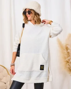 Outlet owy długi sweter damski z kapturem Bluzy|Swetry