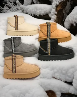 Best Krótkie damskie buty a'la śniegowce z ozdobą Erititta Śniegowce|Botki Z Delikatnym Ociepleniem