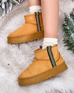 Best Krótkie damskie buty a'la śniegowce z ozdobą Erititta Śniegowce|Botki Z Delikatnym Ociepleniem