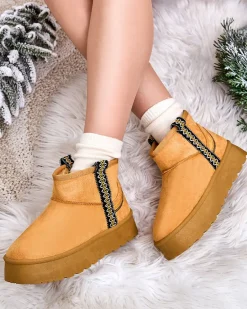 Best Krótkie damskie buty a'la śniegowce z ozdobą Erititta Śniegowce|Botki Z Delikatnym Ociepleniem