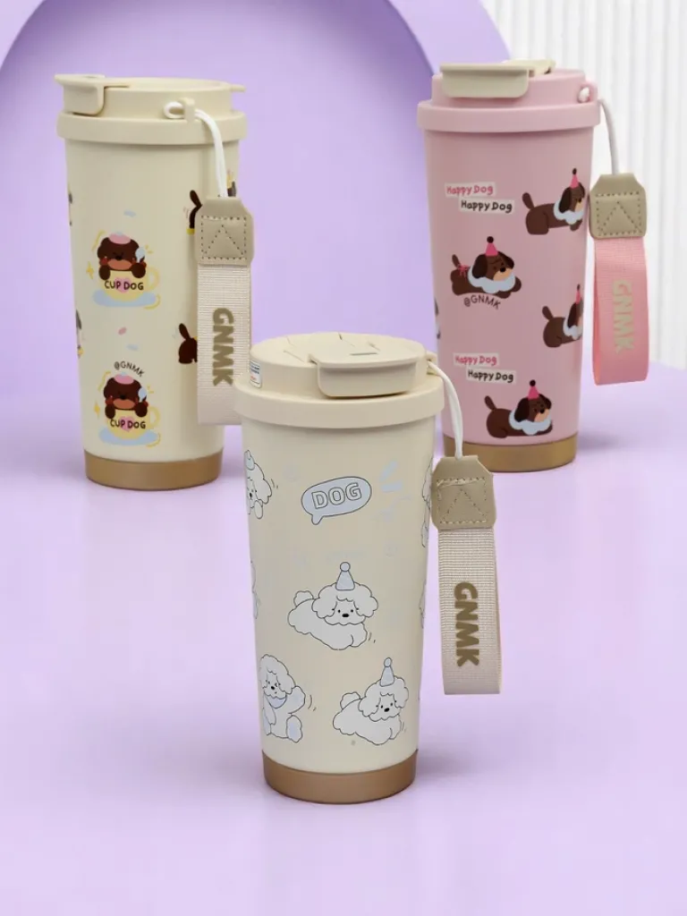 Outlet Kubek termiczny z koszyczkiem, słomką i ustnikiem Happy Dog Akcesoria