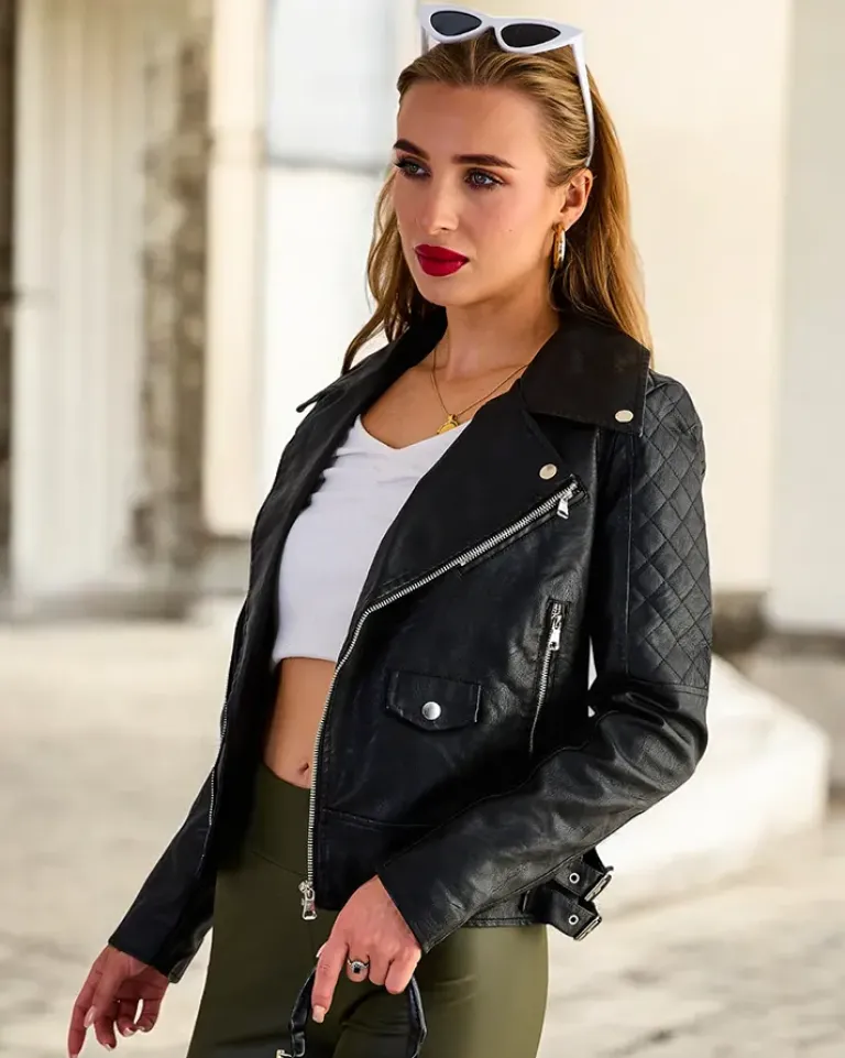 Outlet Kurtka damska typu ramoneska z eko skóry Kurtki / Marynarki / Płaszcze