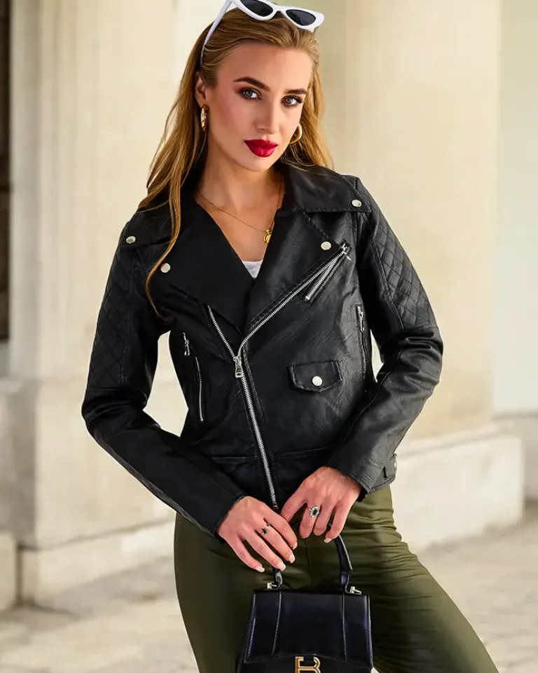 Outlet Kurtka damska typu ramoneska z eko skóry Kurtki / Marynarki / Płaszcze