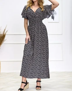 Hot Kwiecista granatowa damska sukienka Sukienki Letnie|Sukienki Długie