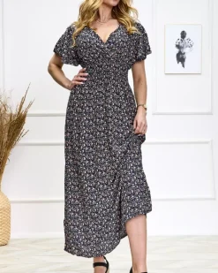 Hot Kwiecista granatowa damska sukienka Sukienki Letnie|Sukienki Długie