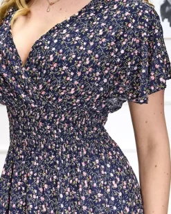 Hot Kwiecista granatowa damska sukienka Sukienki Letnie|Sukienki Długie