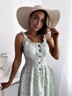 Sale Kwiecista miętowa sukienka damska za kolano Sukienki Letnie|Sukienki Długie