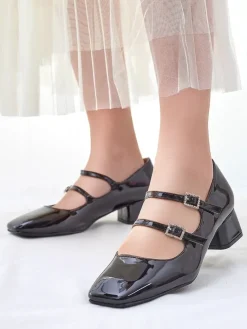 Discount Lakierowane damskie czółenka na słupku z paseczkami Vible Klasyczne