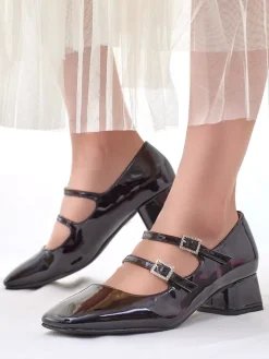 Discount Lakierowane damskie czółenka na słupku z paseczkami Vible Klasyczne