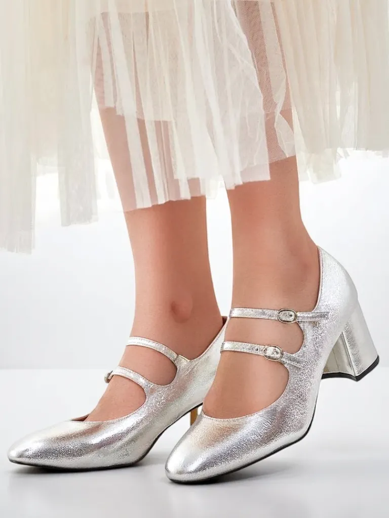 Best Lakierowane damskie czółenka na słupku z paseczkami Ovinna Klasyczne