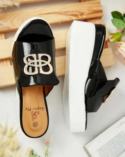 Discount Lakierowane damskie klapki na koturnie Sailla Klapki Na Obcasie