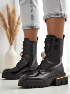 Lakierowane damskie botki typu workery Tesiolle Workery|Botki Sznurowane