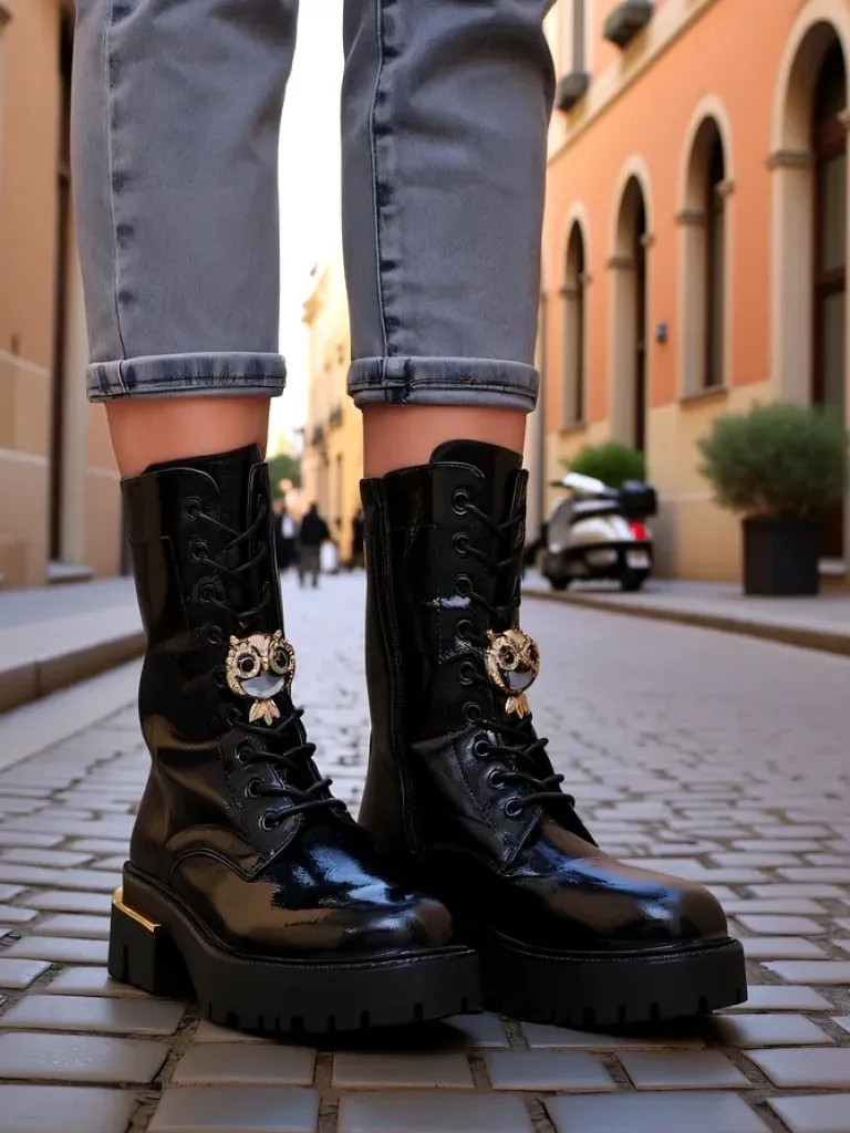 Lakierowane damskie botki typu workery Tesiolle Workery|Botki Sznurowane