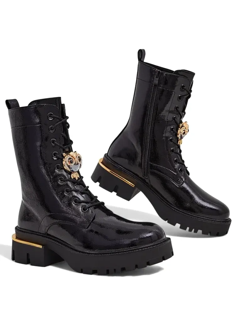 Lakierowane damskie botki typu workery Tesiolle Workery|Botki Sznurowane