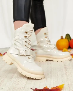 Discount Lakierowane botki damskie w kolorze m Setogy Botki Bez Ocieplenia|Botki Sznurowane