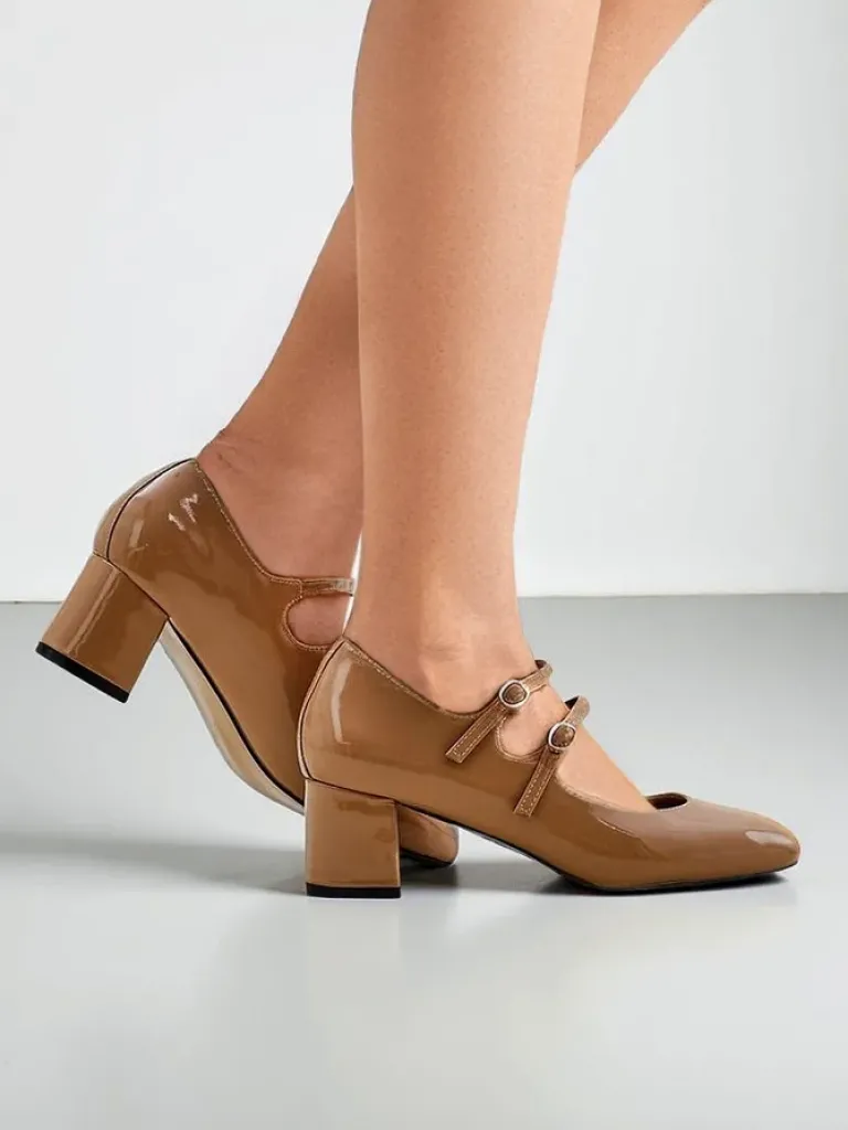 Hot Lakierowane damskie czółenka na słupku z paseczkami Ovigs Klasyczne