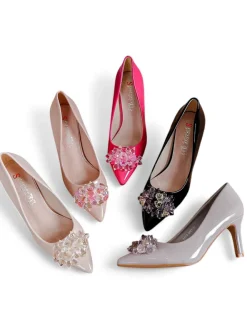 Lakierowane damskie czółenka na szpilce z koralikami Enzas Szpilki|Klasyczne