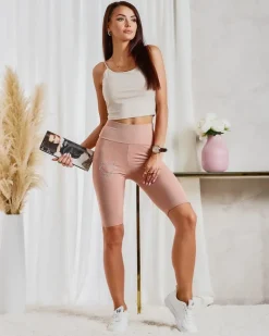 Legginsy damskie kolarki w kolorze jasnobrązowym Spodenki 3/4|Krótkie Spodenki